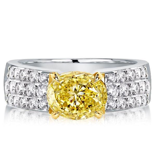 Two Tone Oval Cut Yellow Sapphire Engagement Ring in Sterling Silver
