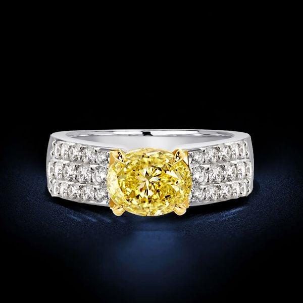 Two Tone Oval Cut Yellow Sapphire Engagement Ring in Sterling Silver