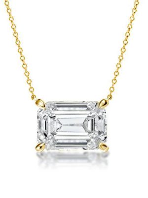 Emerald Cut Golden Pendant Necklace - 18K Gold Plated Sterling Silver