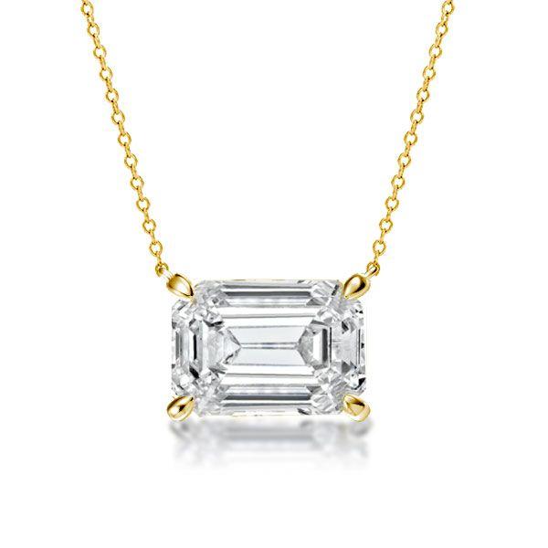 Emerald Cut Golden Pendant Necklace - 18K Gold Plated Sterling Silver
