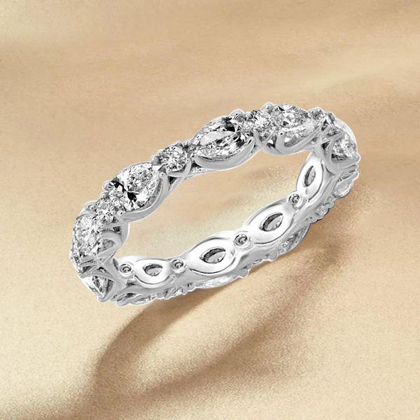 Eternity Pear Created White Sapphire Wedding Band - 925 Sterling Silver