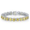 Emerald Cut Yellow Topaz and White Stone Tennis Bracelet in 925 Sterling Silver