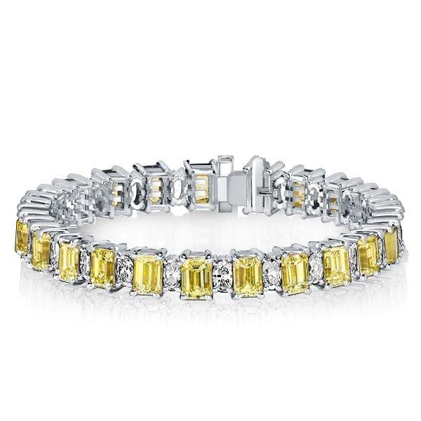 Emerald Cut Yellow Topaz and White Stone Tennis Bracelet in 925 Sterling Silver