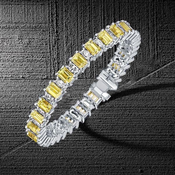 Emerald Cut Yellow Topaz and White Stone Tennis Bracelet in 925 Sterling Silver