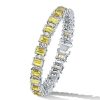 Emerald Cut Yellow Topaz and White Stone Tennis Bracelet in 925 Sterling Silver