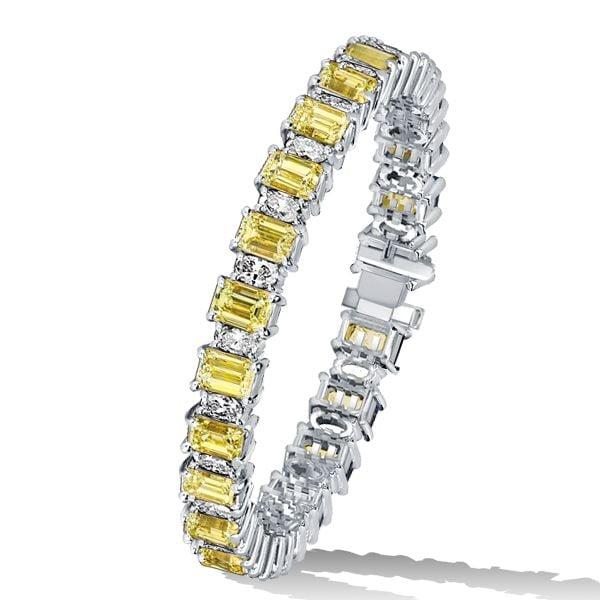 Emerald Cut Yellow Topaz and White Stone Tennis Bracelet in 925 Sterling Silver