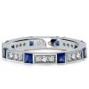 Modern Princess Cut Blue Sapphire Wedding Band in Sterling Silver