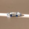 Modern Princess Cut Blue Sapphire Wedding Band in Sterling Silver