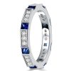 Modern Princess Cut Blue Sapphire Wedding Band in Sterling Silver