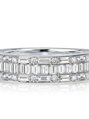 Triple Row Baguette Cubic Zirconia Wedding Band in Rhodium-Plated Sterling Silver