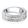 Triple Row Baguette Cubic Zirconia Wedding Band in Rhodium-Plated Sterling Silver