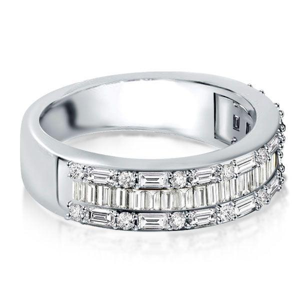 Triple Row Baguette Cubic Zirconia Wedding Band in Rhodium-Plated Sterling Silver