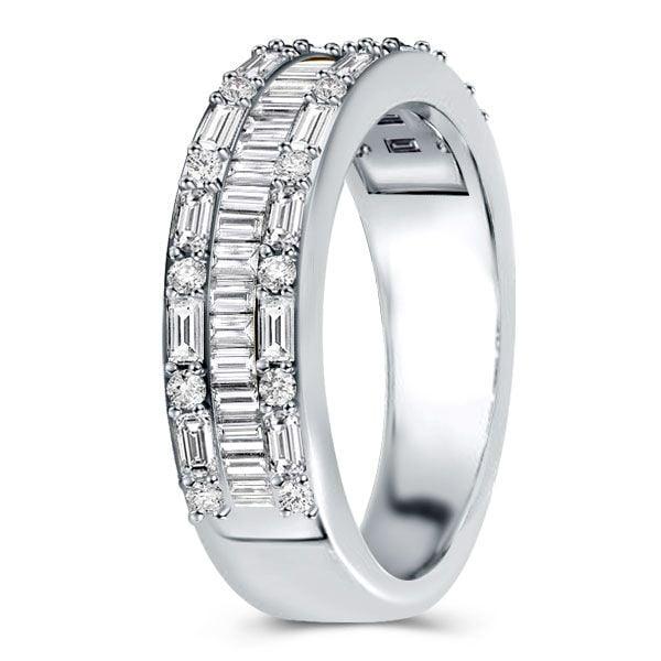 Triple Row Baguette Cubic Zirconia Wedding Band in Rhodium-Plated Sterling Silver