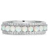 Triple Row Opal & White CZ Eternity Wedding Band - Sterling Silver