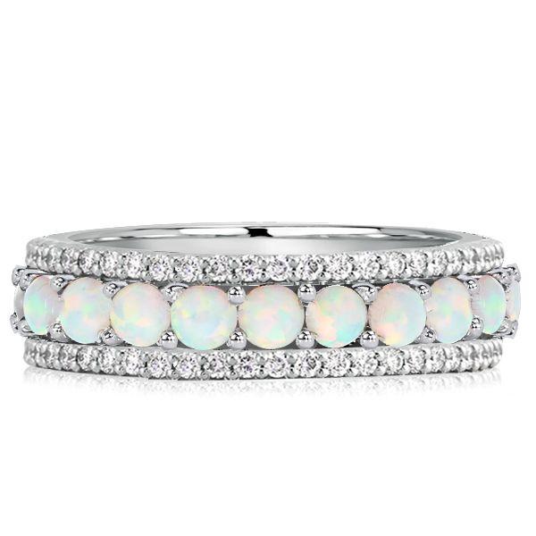 Triple Row Opal & White CZ Eternity Wedding Band - Sterling Silver