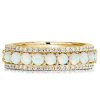 Triple Row Opal & White CZ Eternity Wedding Band - Sterling Silver
