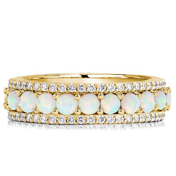 Triple Row Opal & White CZ Eternity Wedding Band - Sterling Silver