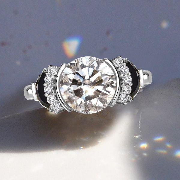 Sterling Silver Half Bezel Round Cut Engagement Ring - 2.75 CT Center Stone