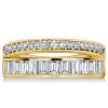 Round & Emerald Cut Half Eternity Wedding Band - 18K Gold Plated Sterling Silver