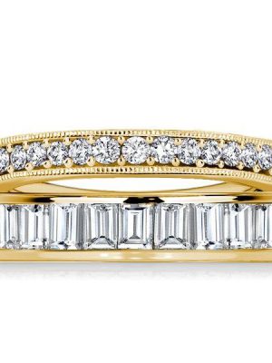 Round & Emerald Cut Half Eternity Wedding Band - 18K Gold Plated Sterling Silver