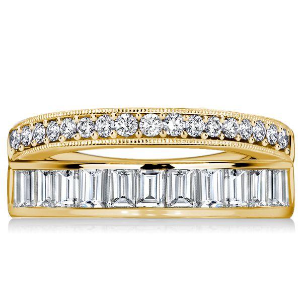 Round & Emerald Cut Half Eternity Wedding Band - 18K Gold Plated Sterling Silver