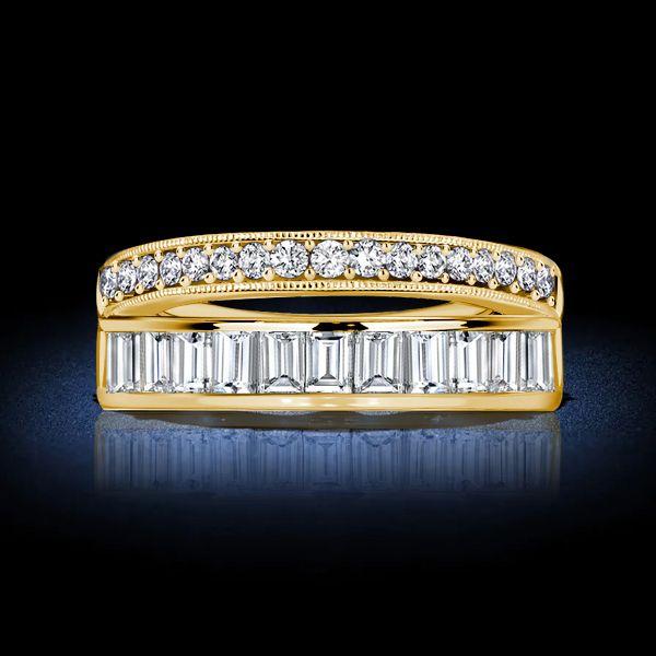 Round & Emerald Cut Half Eternity Wedding Band - 18K Gold Plated Sterling Silver