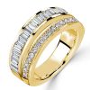 Round & Emerald Cut Half Eternity Wedding Band - 18K Gold Plated Sterling Silver
