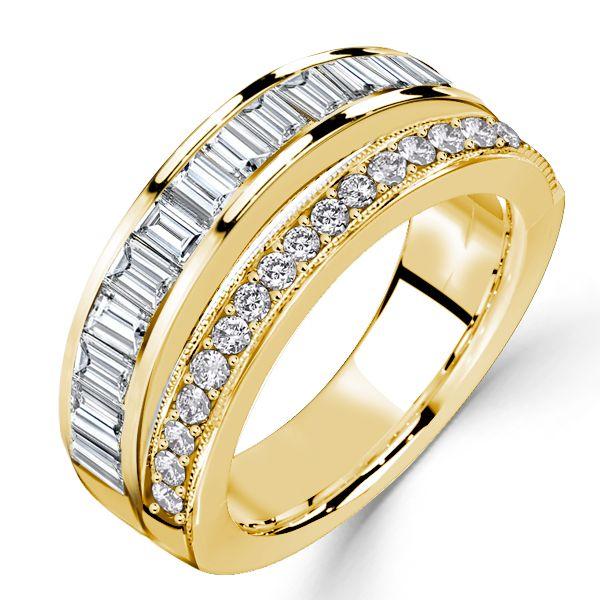 Round & Emerald Cut Half Eternity Wedding Band - 18K Gold Plated Sterling Silver