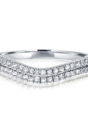 Curved White Sapphire Wedding Band - Sterling Silver Double Row