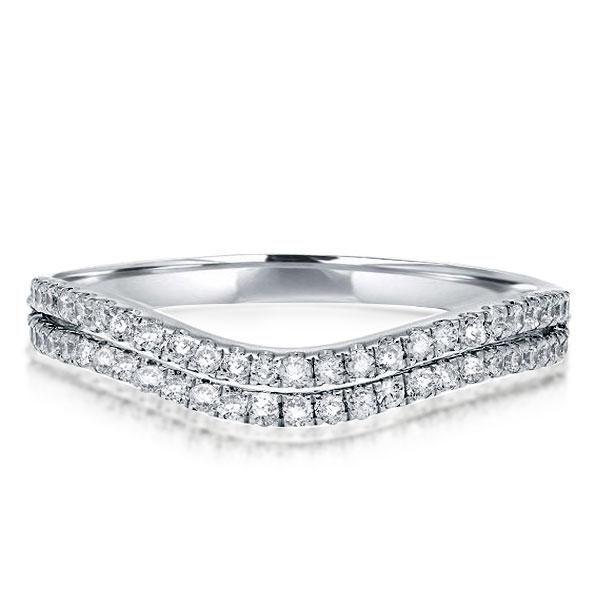 Curved White Sapphire Wedding Band - Sterling Silver Double Row