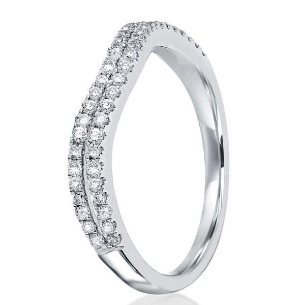Curved White Sapphire Wedding Band - Sterling Silver Double Row