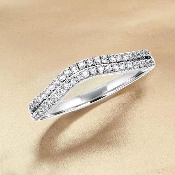 Curved White Sapphire Wedding Band - Sterling Silver Double Row