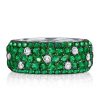 Five Row Emerald Green Eternity Wedding Band in Sterling Silver with Pave Setting