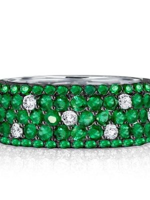 Five Row Emerald Green Eternity Wedding Band in Sterling Silver with Pave Setting