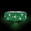 Five Row Emerald Green Eternity Wedding Band in Sterling Silver with Pave Setting