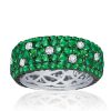 Five Row Emerald Green Eternity Wedding Band in Sterling Silver with Pave Setting