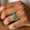 Five Row Emerald Green Eternity Wedding Band in Sterling Silver with Pave Setting
