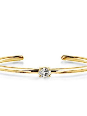 Dainty Oval Cut Cuff Bracelet for Women - 18K Gold Plated Sterling Silver