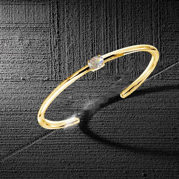 Dainty Oval Cut Cuff Bracelet for Women - 18K Gold Plated Sterling Silver