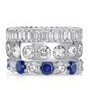 Blue Sapphire Stackable Band Set - Sterling Silver Baguette & Round Cut Rings