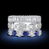 Blue Sapphire Stackable Band Set - Sterling Silver Baguette & Round Cut Rings
