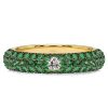 Emerald & Sapphire Pave Wedding Band - Sterling Silver - Unique Design