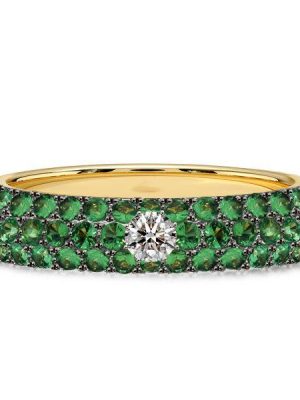 Emerald & Sapphire Pave Wedding Band - Sterling Silver - Unique Design