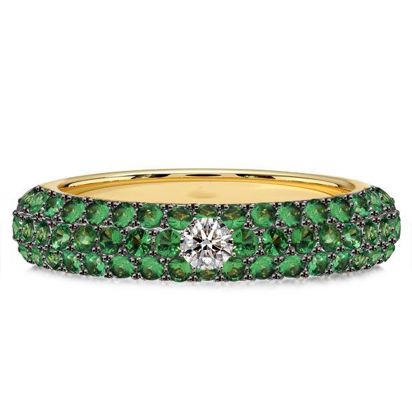 Emerald & Sapphire Pave Wedding Band - Sterling Silver - Unique Design