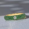 Emerald & Sapphire Pave Wedding Band - Sterling Silver - Unique Design