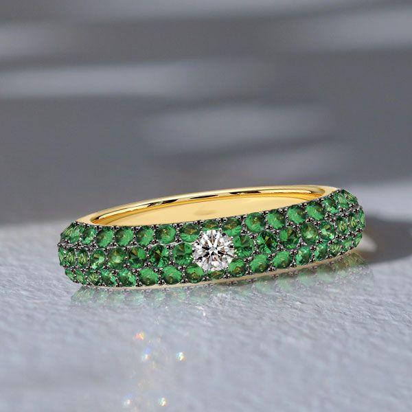 Emerald & Sapphire Pave Wedding Band - Sterling Silver - Unique Design