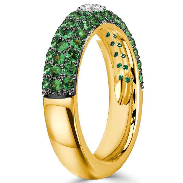 Emerald & Sapphire Pave Wedding Band - Sterling Silver - Unique Design