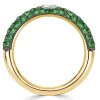 Emerald & Sapphire Pave Wedding Band - Sterling Silver - Unique Design