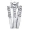 Three Stone White Sapphire Wedding Set - Sterling Silver 3PC Bridal Ring Set