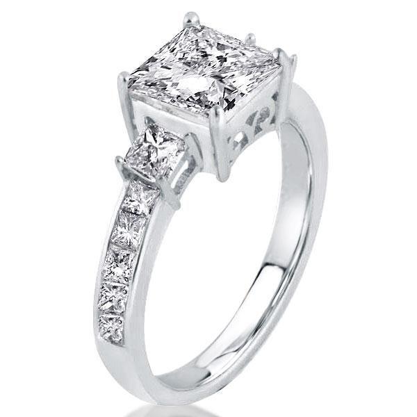 Three Stone White Sapphire Wedding Set - Sterling Silver 3PC Bridal Ring Set